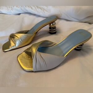 NIB! Frances Valentine Gold & Cream Heeled Sandals